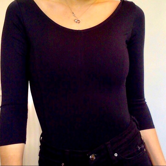 PINK TARTAN Quarter sleeve black body suit - Picture 3 of 10